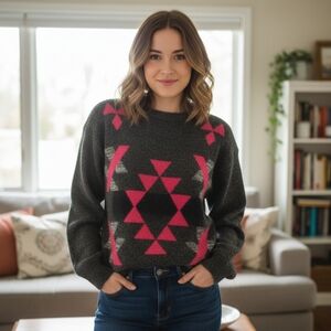 Avocado Charcoal and Pink Patterned Sweater